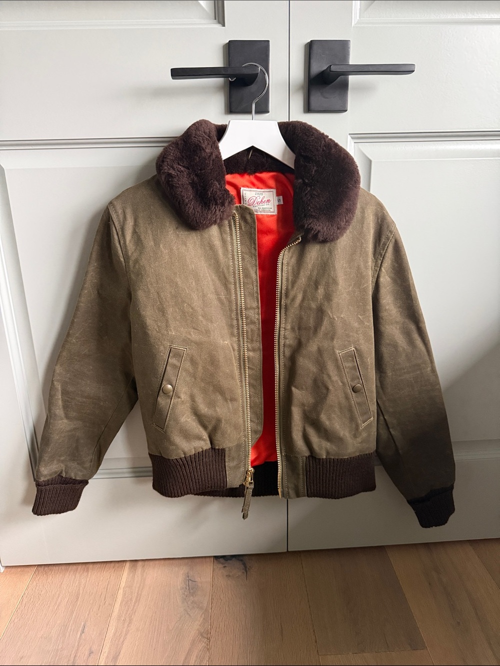 Olive Bomber Jacket with Brown Faux Fur Collar - Unbranded